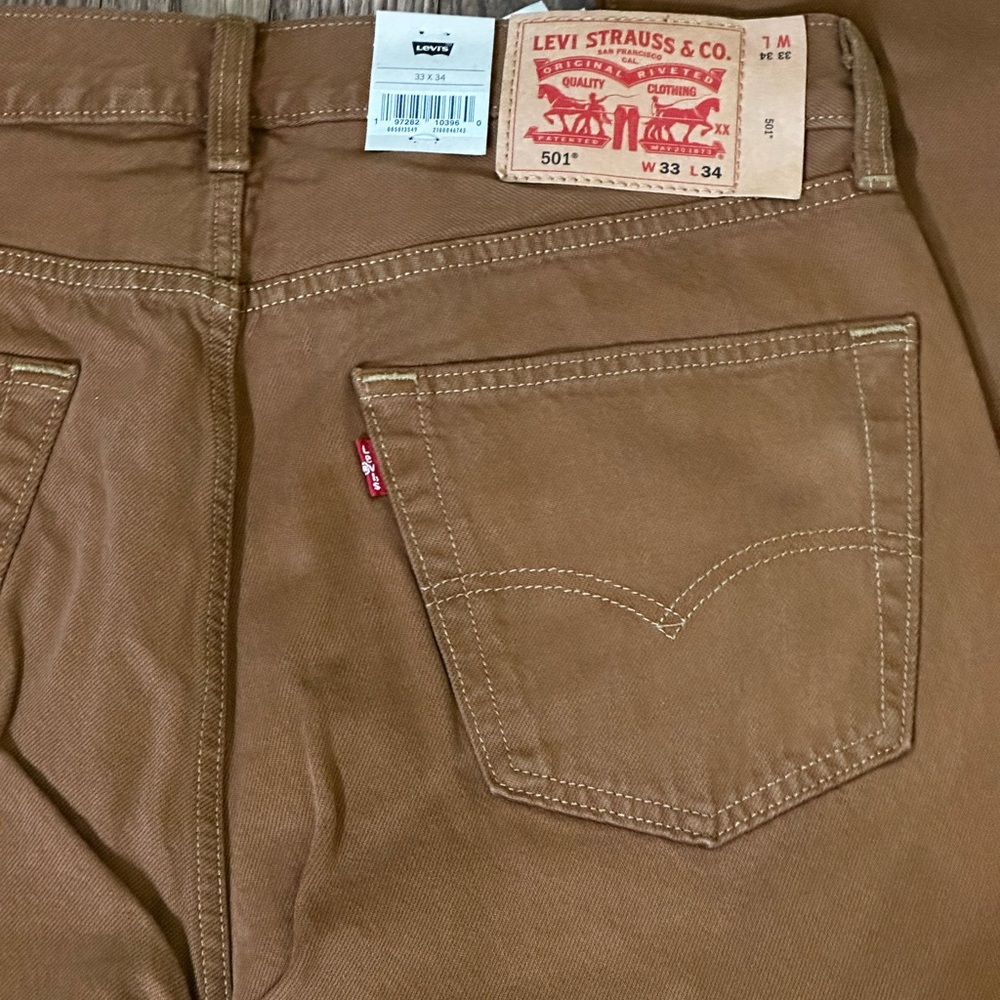 Levi's 501 Jeans Original Button Fly Color Mustard Brown - Picture 3 of 4